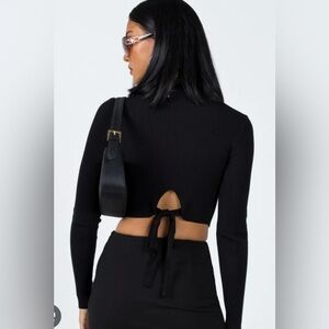 Princess Polly Arthur Black Long Sleeve Tie-Back Top NWT